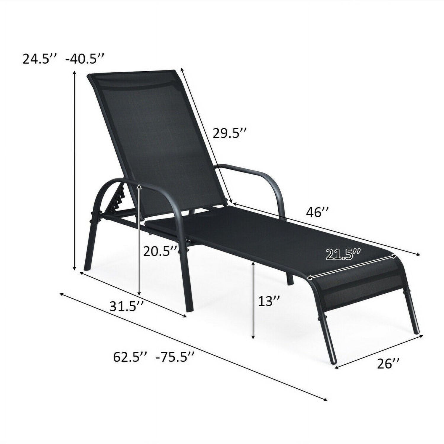 Aimee Lii Adjustable Patio Chaise Folding Lounge Chair with Backrest, Patio Loungers, Black Aimee Lii Adjustable Patio Chaise Folding Lounge Chair with Backrest, Patio Loungers, Black