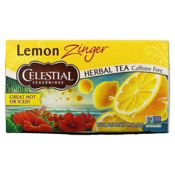 Celestial Seasonings, Herbal Tea, Lemon Zinger, Caffeine Free, 20 Tea Bags, 1.7 oz Pack of 4