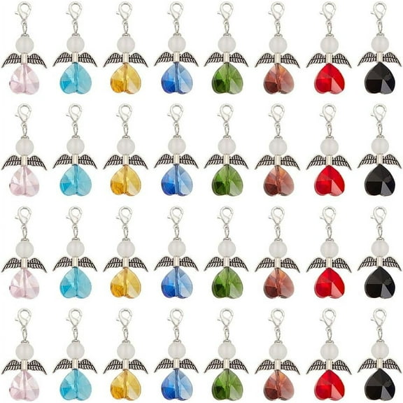 32 Pcs Angel Stitch Markers 8 Colors Glass Crochet Stitch Marker Removable Locking Alloy Knitting Markers with Lobster Claw Clasps for Weaving Sewing Knit Quilting DIY Zipper