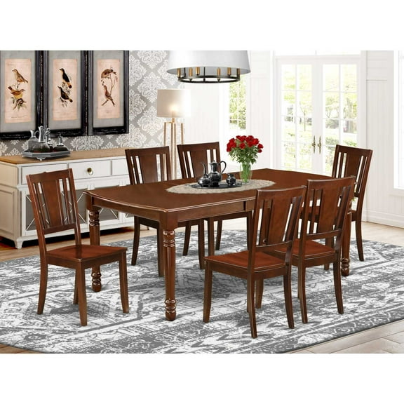 East West Furniture Dining Room Set Mahogany, DODU7-MAH-W