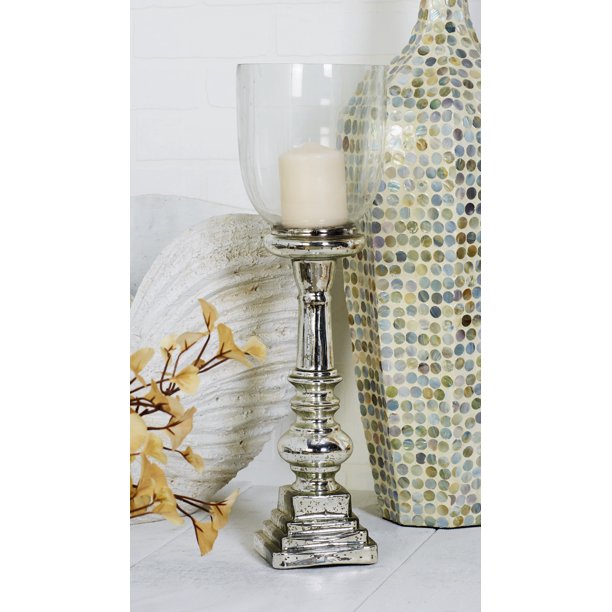 Decmode Traditional 22 Inch Silver Glass Hurricane Candle Holder Walmart Com Walmart Com