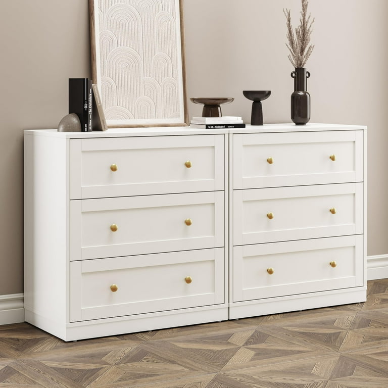 May in Color White 3 Drawer Dresser Set of 2, Modern Chest of Drawers with Gold Dresser Knobs, for Bedroom, Hallway, Closets, Living Room May in Color White 3 Drawer Dresser Set of 2, Modern Chest of Drawers with Gold Dresser Knobs, for Bedroom, Hallway, Closets, Living Room