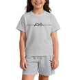 thumbnail image 3 of Baby Girl Clothes Unisex Letter Print Short Sleeve Cozy Loose Fit Street Style Set Girls Outfits Light Gray 5-6 Years, 3 of 8