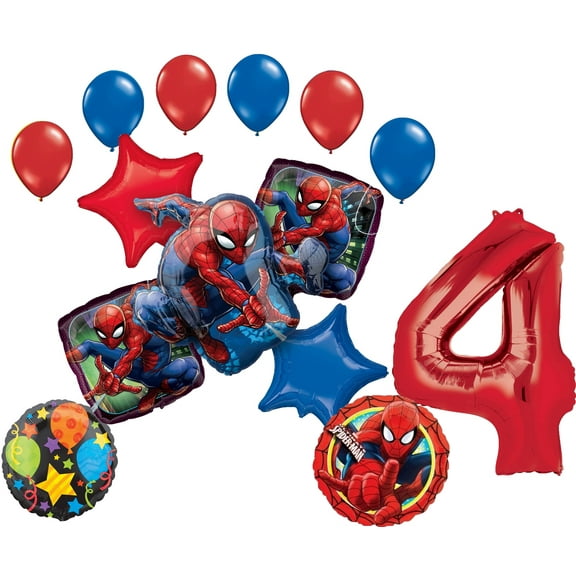 Spider-Man Party Supplies 4th Birthday Balloon Bouquet Decorations