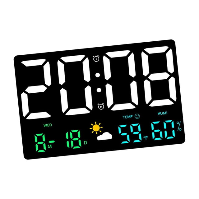 Reloj despertador digital, reloj meteorológico alimentado por USB regulable para colgar en la pared, reloj de escritorio, reloj de calendario para LED de colores Macarena Despertador digital