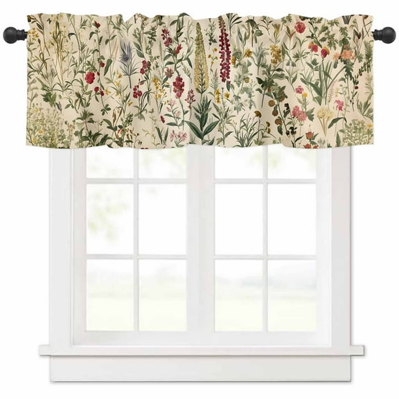 Vintage Plant Valances for Windows Farmhouse Kitchen Curtains Valances Rod Pocket Valance Curtains for Kitchen Windows Boho Botanical Flowers Green Leaf Ferns Window Valances for Bathroom 42"x12"