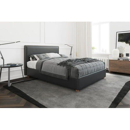 - Better Homes & Gardens Chambers Upholstered Platform Black Faux Leather Bed with Nailheads, Multiple Sizes
