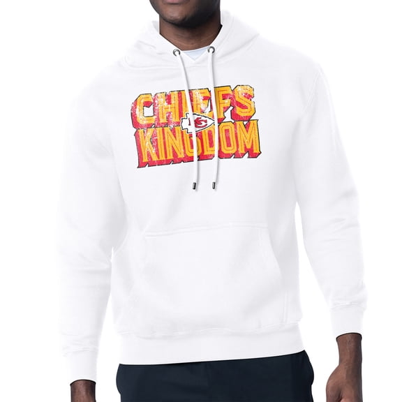 Men's-Starter  White Kansas City Chiefs Distressed Fleece Pullover Hoodie