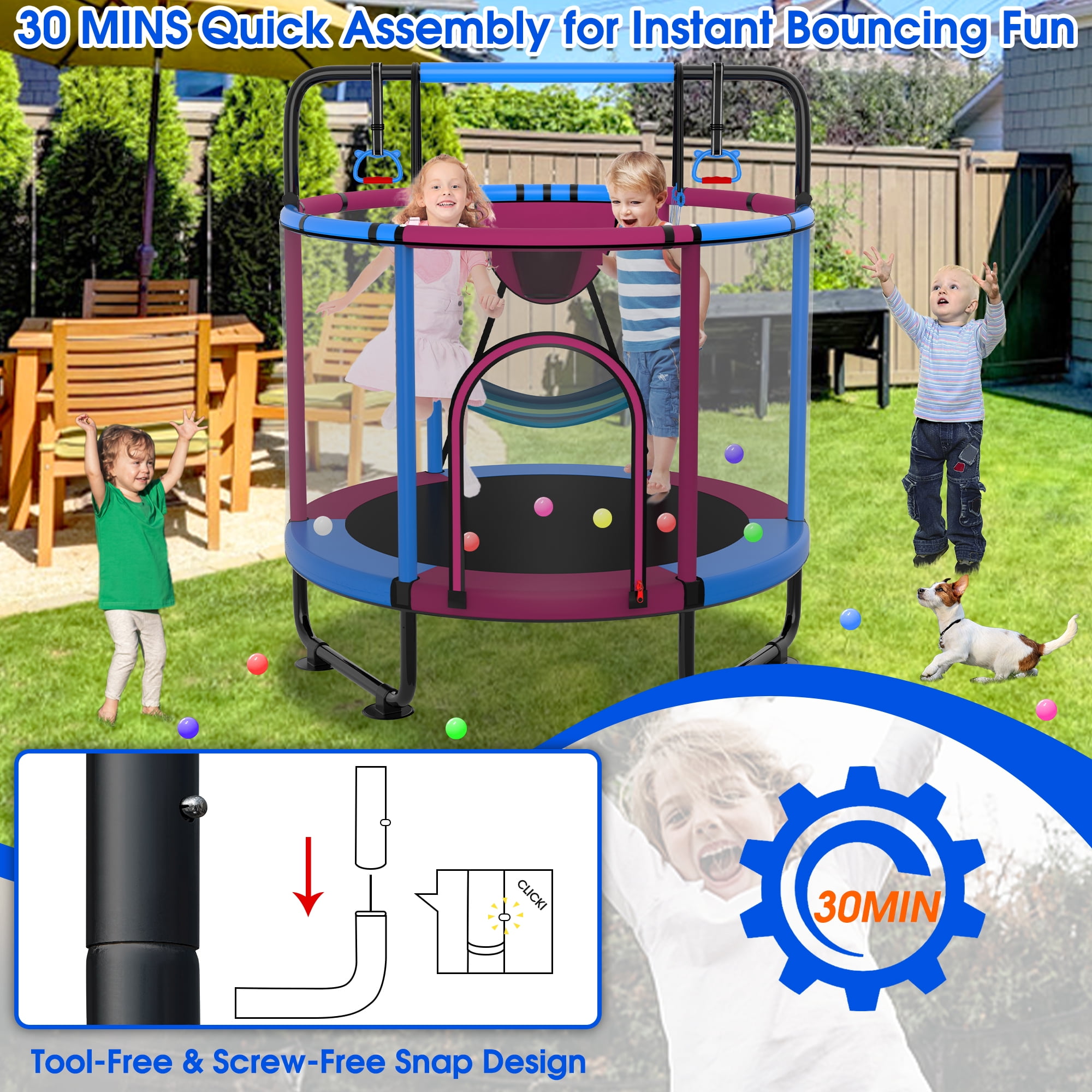 Cochan Trampoline for Kids 5FT 600LBS Toddler Trampoline with Enclosure Net and Handlebar, Mini Small Kids Trampoline for Age 1-6, Birthday Gift for Kids