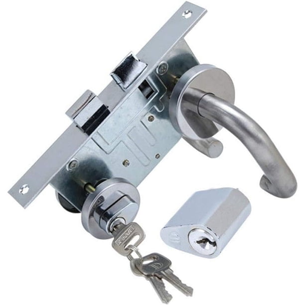Cerradura de puerta de acero/ FH - Juego completo de herrajes (manilla en ambos lados) + cerradura (DIN izquierda/derecha y pestillo central) + cilindro de perfil, cerradura de puerta de acero inoxid TUNC Sencillez