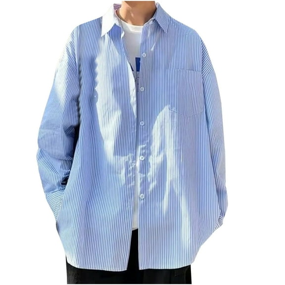 YYDGH Men's Button Down Shirts Stripe Print Oversized Shirt Long Sleeve Loose Fit Casual Shacket Fashion Collared Fall Clothes