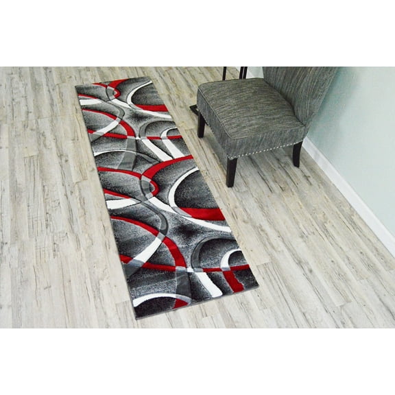 PREMIUM 3D Hand Carved Modern 2X7 2X8 Runner Rug Contemporary 2305 Gray Grey Red