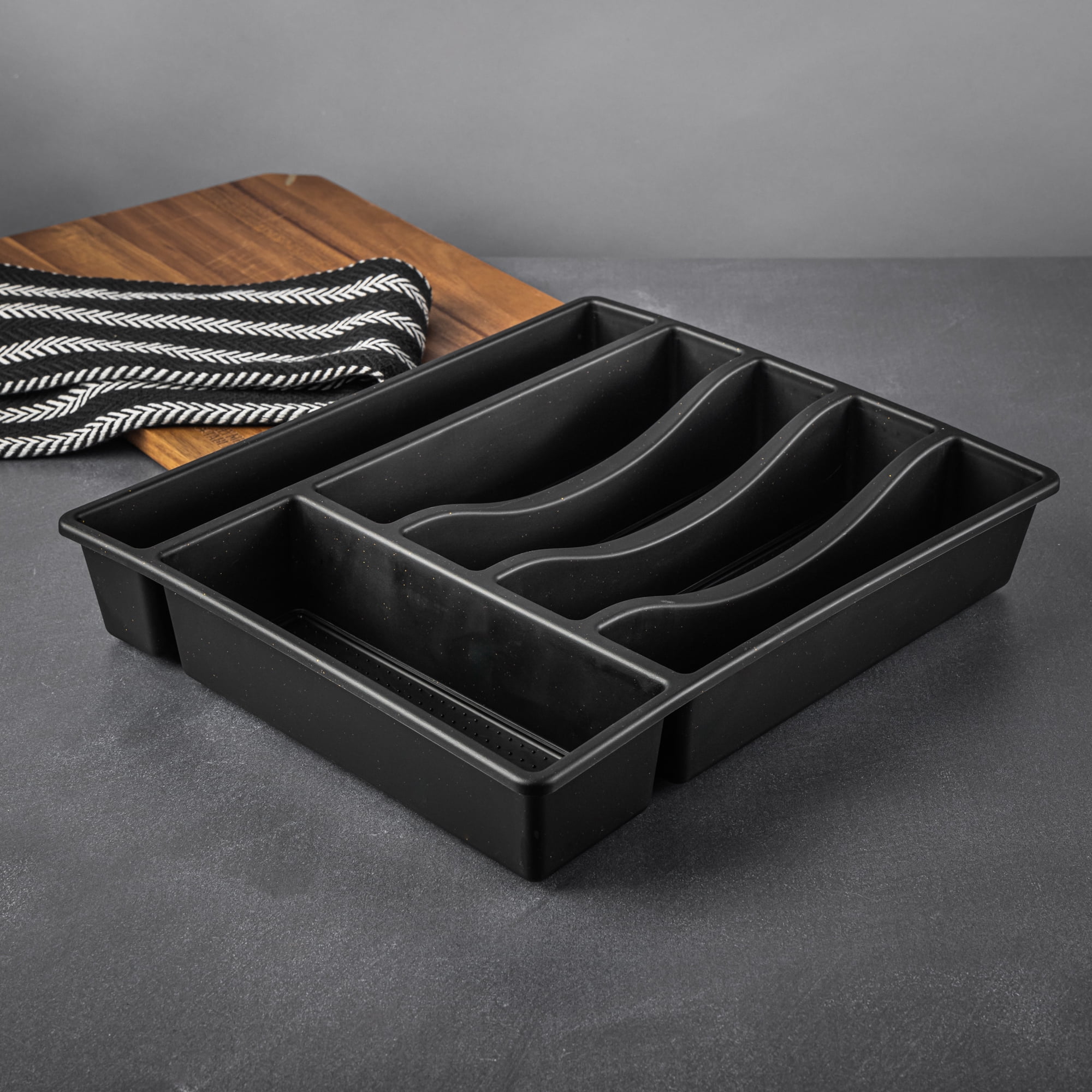 (2 pack) Thyme & Table Plastic 6 Compartment Utensil Organizer, Black and Gold