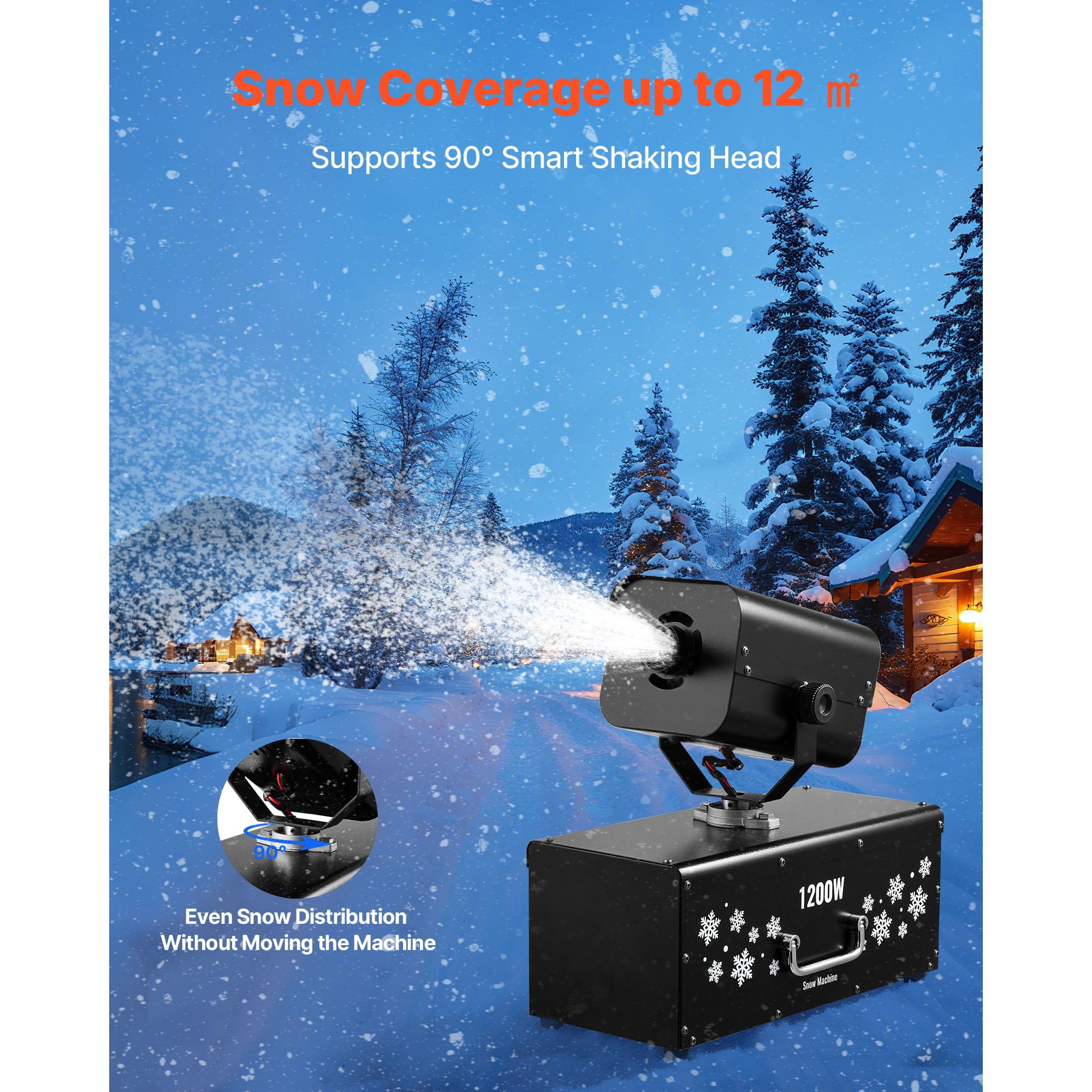 KFFKFF 1200W Snow Machine Oscillating Snowflake Effect Machine for Holiday Events & Weddings SPCC Cold‑Rolled Steel 15.75"×10.24"×14.96" Black