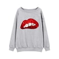 thumbnail image 4 of Tshirts for Women's Long Sleeve Off Shoulder Sweatshirt Lips Printed Crewneck Pullover Hoodless Casual Tops for Fall Winter Valentine's Day A-Grey L, 4 of 4