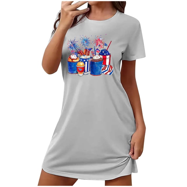 Chemises de Nuit pour Femmes, Chemise de Nuit Courte Surdimensionnée pour Femmes Mode à Imprimé sur la Poitrine à Manches Courtes