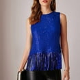 thumbnail image 4 of Tank Tops for Women 1PC Set Sparkly Fringe Sleeveless Crewneck Sequin Tassel Club Outfit Women's Summer Tops, 4 of 4