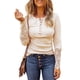 thumbnail image 4 of Camiseta de manga larga con cuello redondo para mujer, ropa informal ajustada con botones y costuras de encaje, Color liso, para otoño e invierno, nueva, 4 of 5