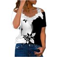 thumbnail image 1 of Blusa informal de manga corta con cuello en V y encaje con hombros descubiertos para mujer OAVQHLG3B Store  lin121212, 1 of 5