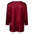 thumbnail image 6 of WULMLEO Women's Satin V-Neck 3/4 Sleeve Blouse Silky Casual Tops for Summer Night Out Red 2XL, 6 of 6