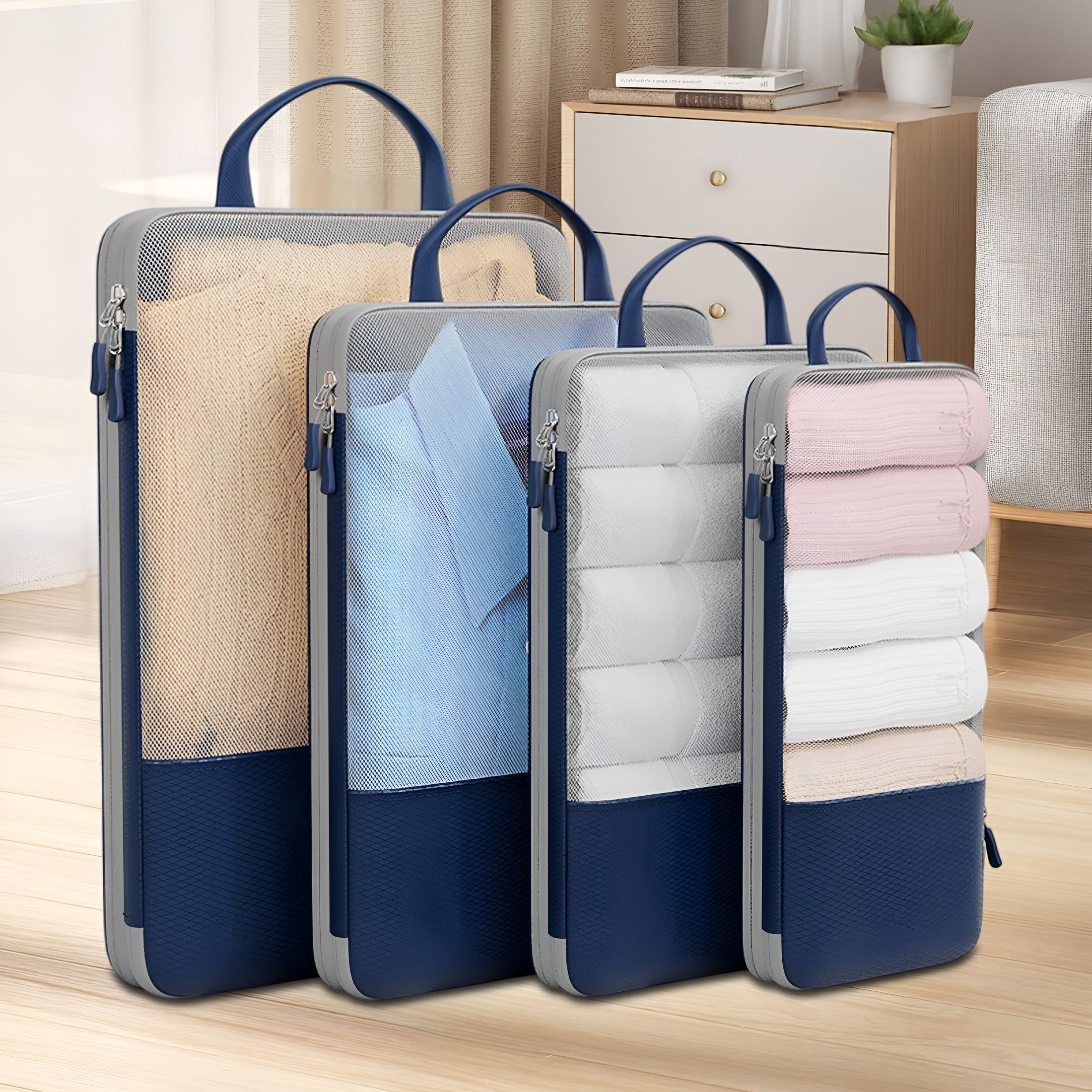 GASTROPOD 4 Piece Travel Compression Packing Cubes, Space Saving Mesh Bags for Luggage Organizer, Effortless Trip Packing Set