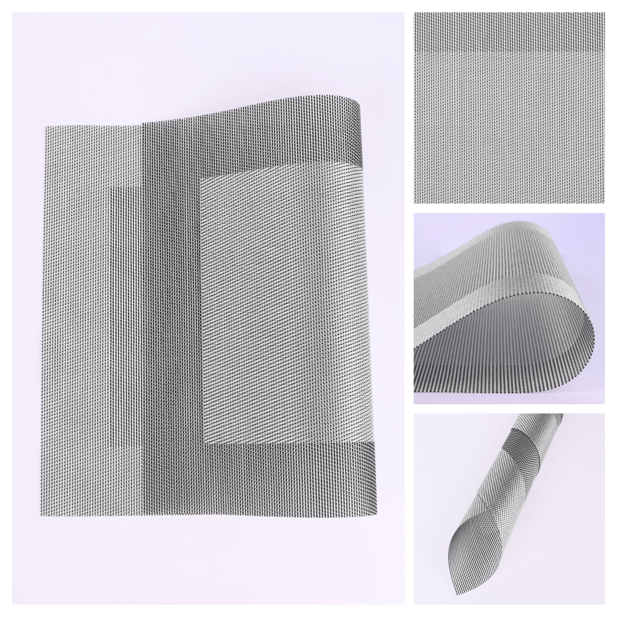 Unique Bargains Set of 8 Table Placemats Washable Wipeable Table Mat Silver Gray 18x12Inch
