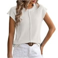 thumbnail image 1 of AherBiu Hauts en Tricot pour Femmes Manches Courtes Blouse Décontractée Habillée Col Rond Pull Ample Couleur Unie, 1 of 3