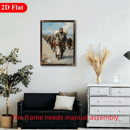 12x16 Inch Framed Wood Wall Art, Classic Historical Oil Painting Print of People Traveling in Landscape 1pc for Living Room Home Decor