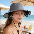 thumbnail image 5 of 3 Speed Solar Powered Fan Hat with 2 Fans, Wide Brim Sun Hat for Outdoor Fishing, Hiking Gardening, USB Solar Charging, Mother's Day Gift for Women Mom, Birthday Gift for Girlfriend, Dark Gray, 5 of 7