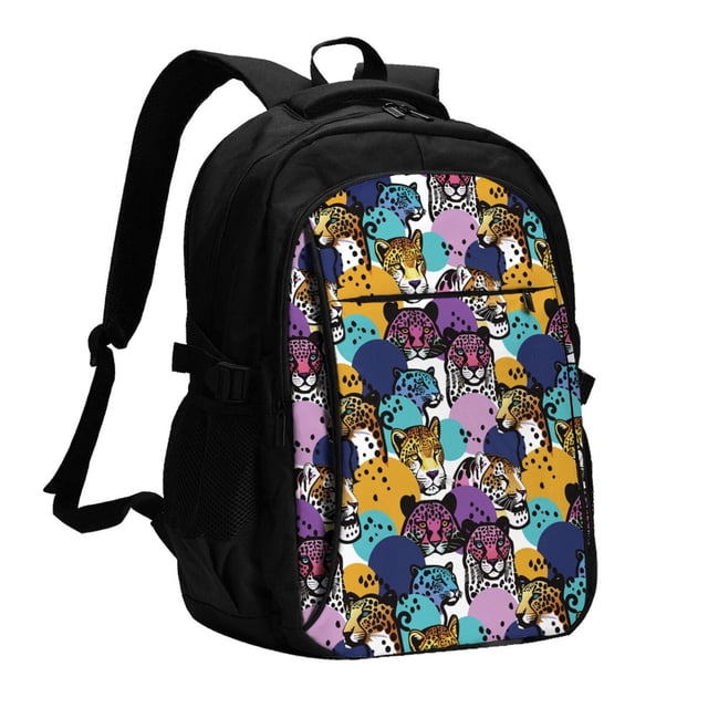 Balery Retro Panther Mochila con carga USB para hombre y mujer - Mochila impermeable y antirrobo para portátil con puerto USB para viajes, trabajo, estudios y universidad