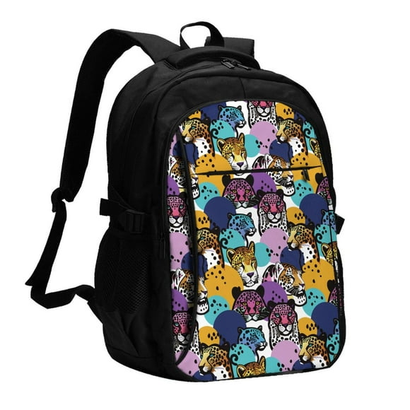 Vsdgher Retro Panther Print Travel Laptop Backpack, Laptops Backpack with USB Charging Port, Water Resistant Computer Bag Gift for Men & Women