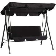 YODOLLA 3-Seat Outdoor Steel Porch Swing with Canopy, Swing Glider-Black, Free Standing Porch Swing