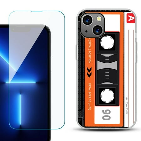 Slim-Fit Gel TPU Phone Case for iPhone 14 with Tempered Glass Screen Protector by OneToughShield ® - Cassette Orange