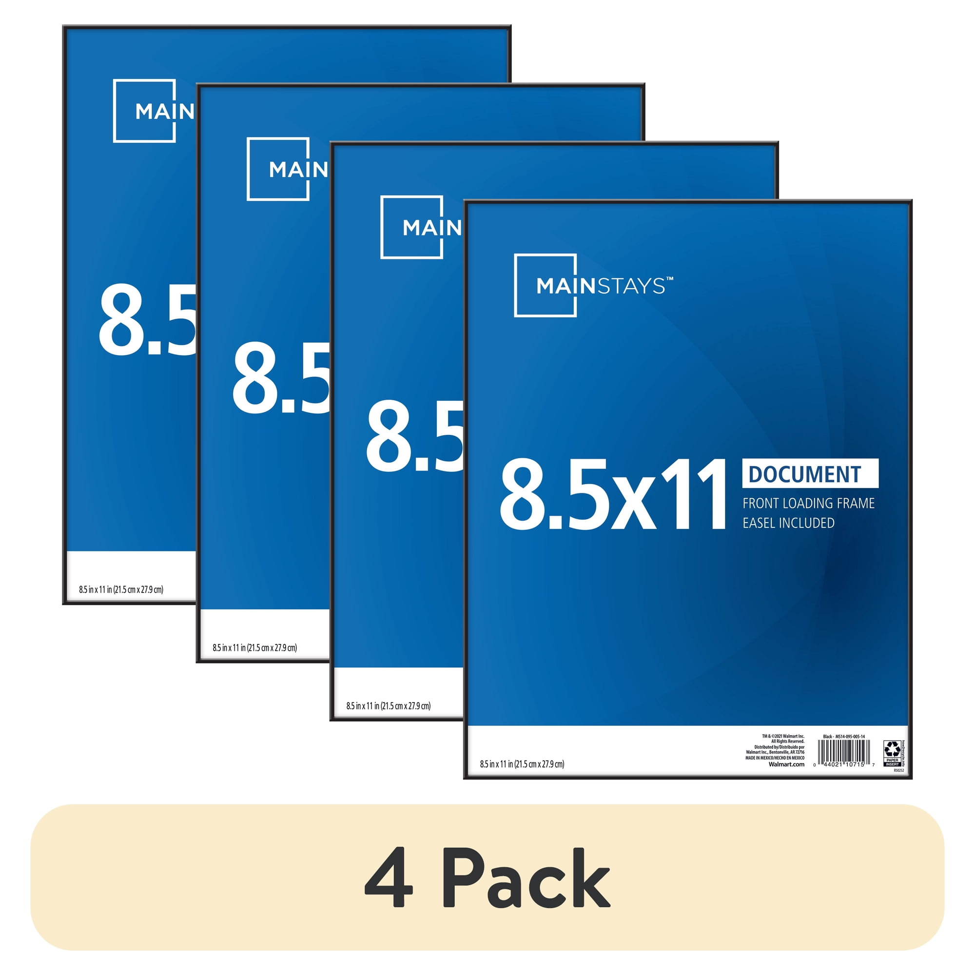(4 pack) Mainstays 8.5 x 11 Front-Loading Document Picture Frame, Black