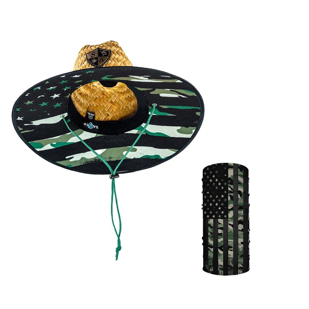 SA Company Straw Hat Patriot Military Camo Under Brim Straw Hat for Men and Women UPF 50