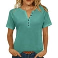 thumbnail image 2 of Dolkfu Loose Fitting Ladies Tops V Neck Short Sleeve Green T-Shirts Button Pullover Raglan Shirts for Women L, 2 of 8