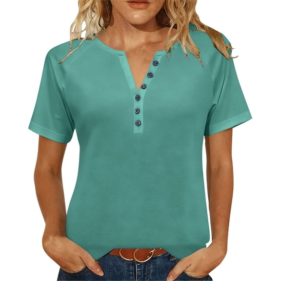 Sexlip Women's Half Placket Short Sleeve Loose Top Comfortable Fabric Versatile Design Daily Casual Wear Green XXXL