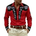thumbnail image 3 of Mens Shirts Western Cowboys Printed Long Sleeve Button Lapel Top Casual Carnival Theme Classic Comfortable Shirt for Men Red M, 3 of 5
