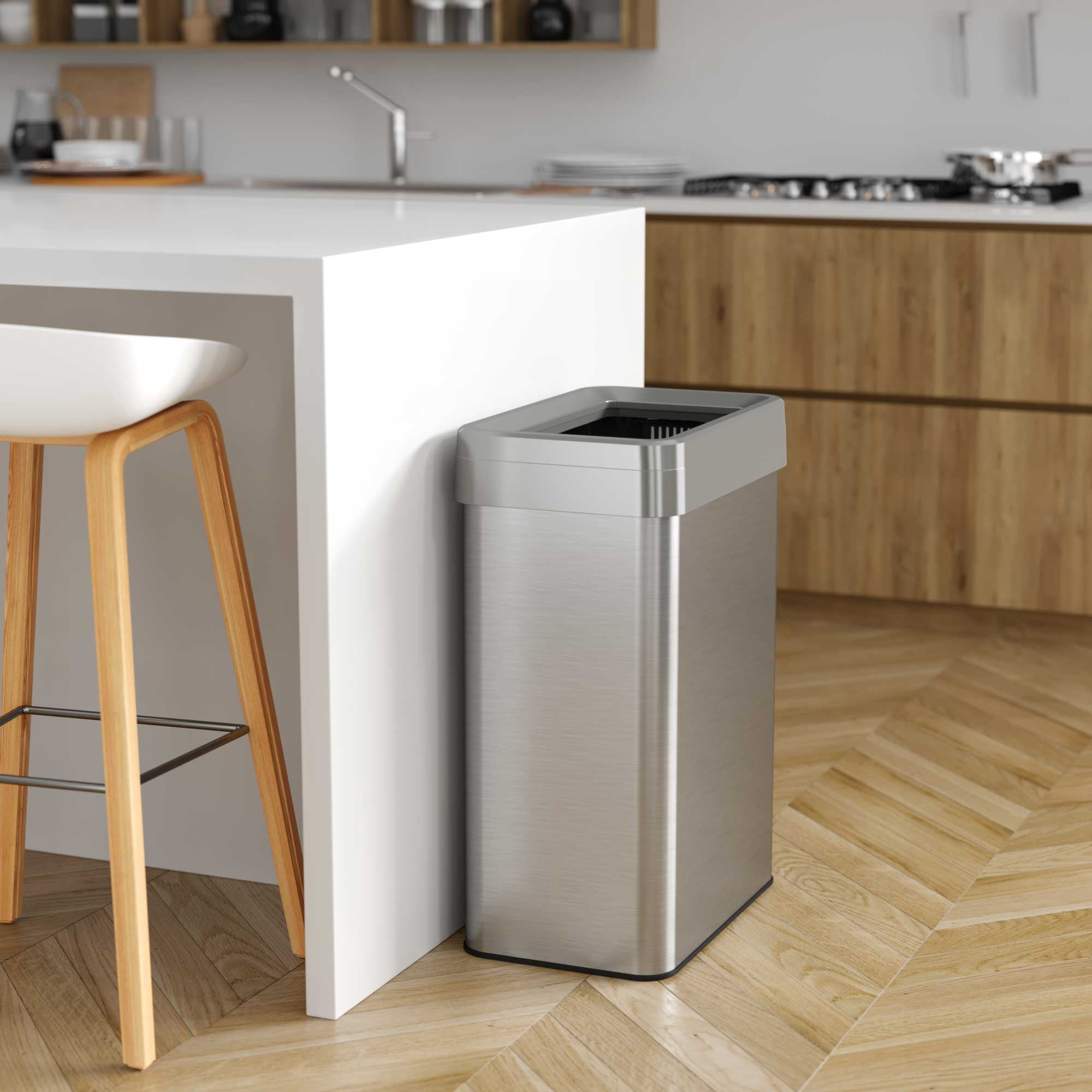 iTouchless - 18-Gal. Rectangular Trash Can - Silver