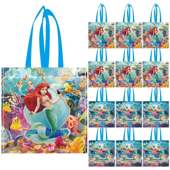 Birgaty 12 Pcs Mermaid Reusable Non-Woven Gift Tote Bags for Birthday