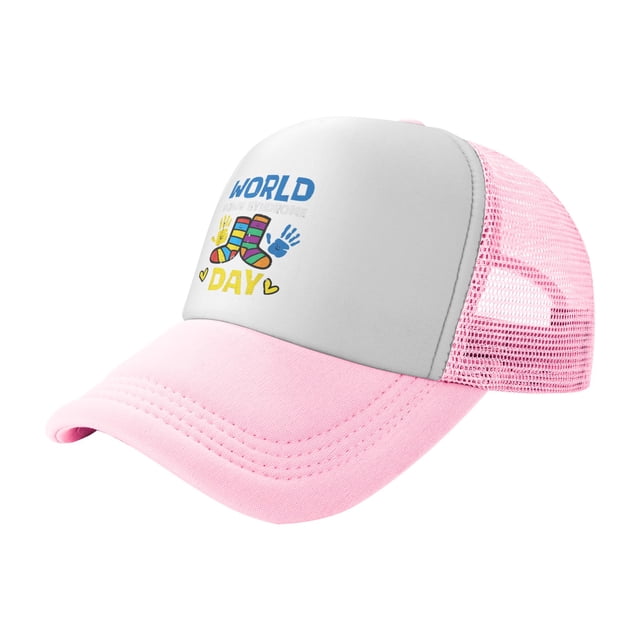 World Down Syndrome Day Awareness T21 Teacher Trucker Hats Pink One Size Adjustable Snapback Hat