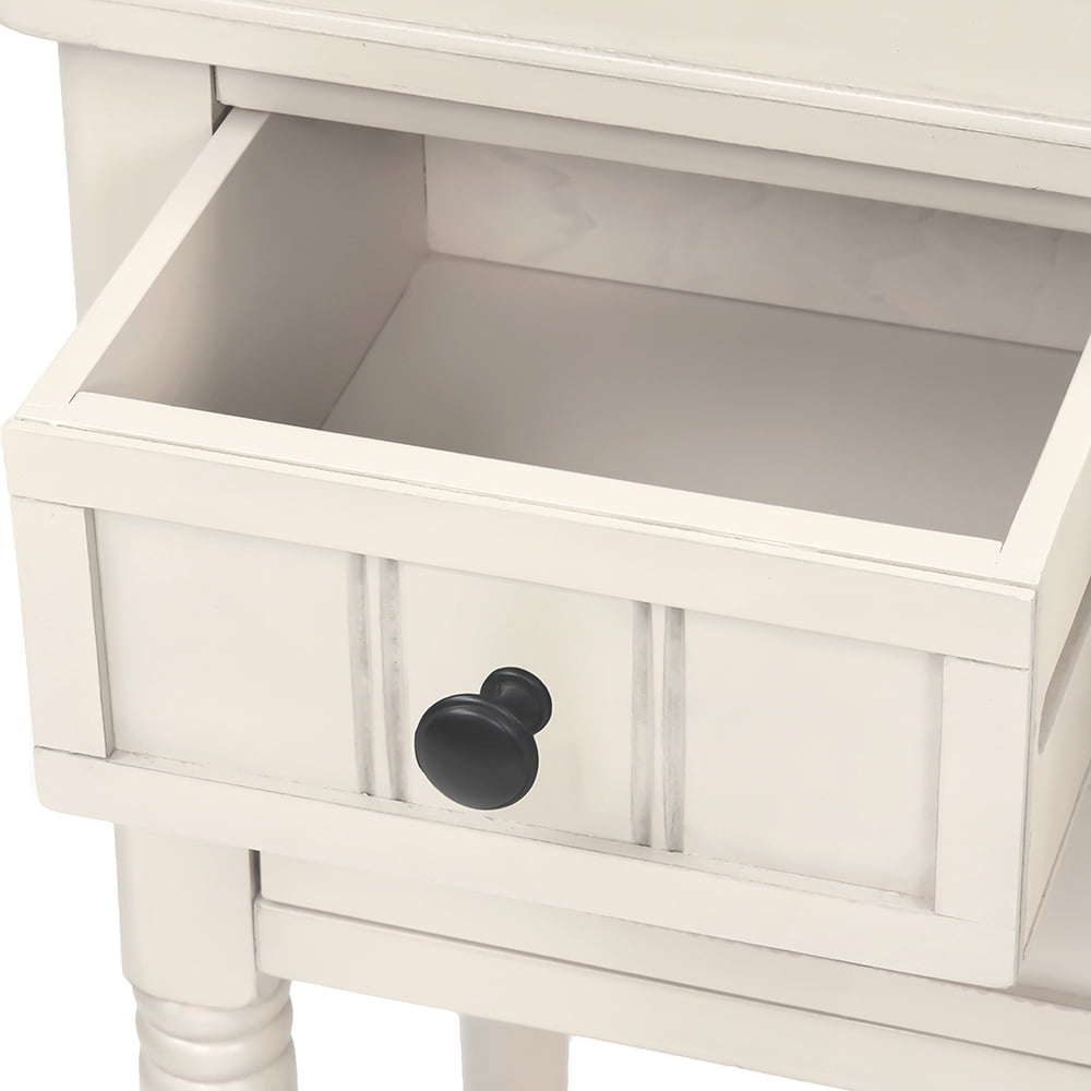 Lowestbest Solid Console Table, Slim Sofa Table with Bottom Shelf and Storage Drawers, Narrow Table for Living Room, Easy Assembly, White