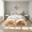 Beige, variant on Queen Size Pet-Friendly Platform Bed, Upholstered Platform Bed Frame with Dual Cat Caves, Velvet Bed Frame with LED Lighted Pet Nests, Scratch-Resistant Bed, Beige