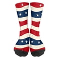 thumbnail image 2 of 4th of July 250th Anniversary Patriotic Socks for Women, Independence Day USA Flag Theme Crew Socks, Red White Blue Color Blocked Striped Middle Socks for Adult (1 Pair, 1776-2026), 2 of 6