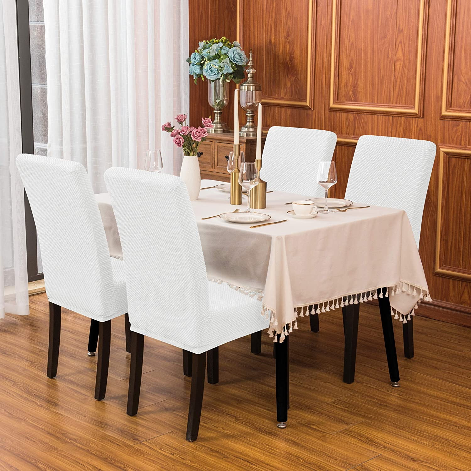 Subrtex Stretch Textured Grain Dining Chair Slipcover (Set of 4, White)