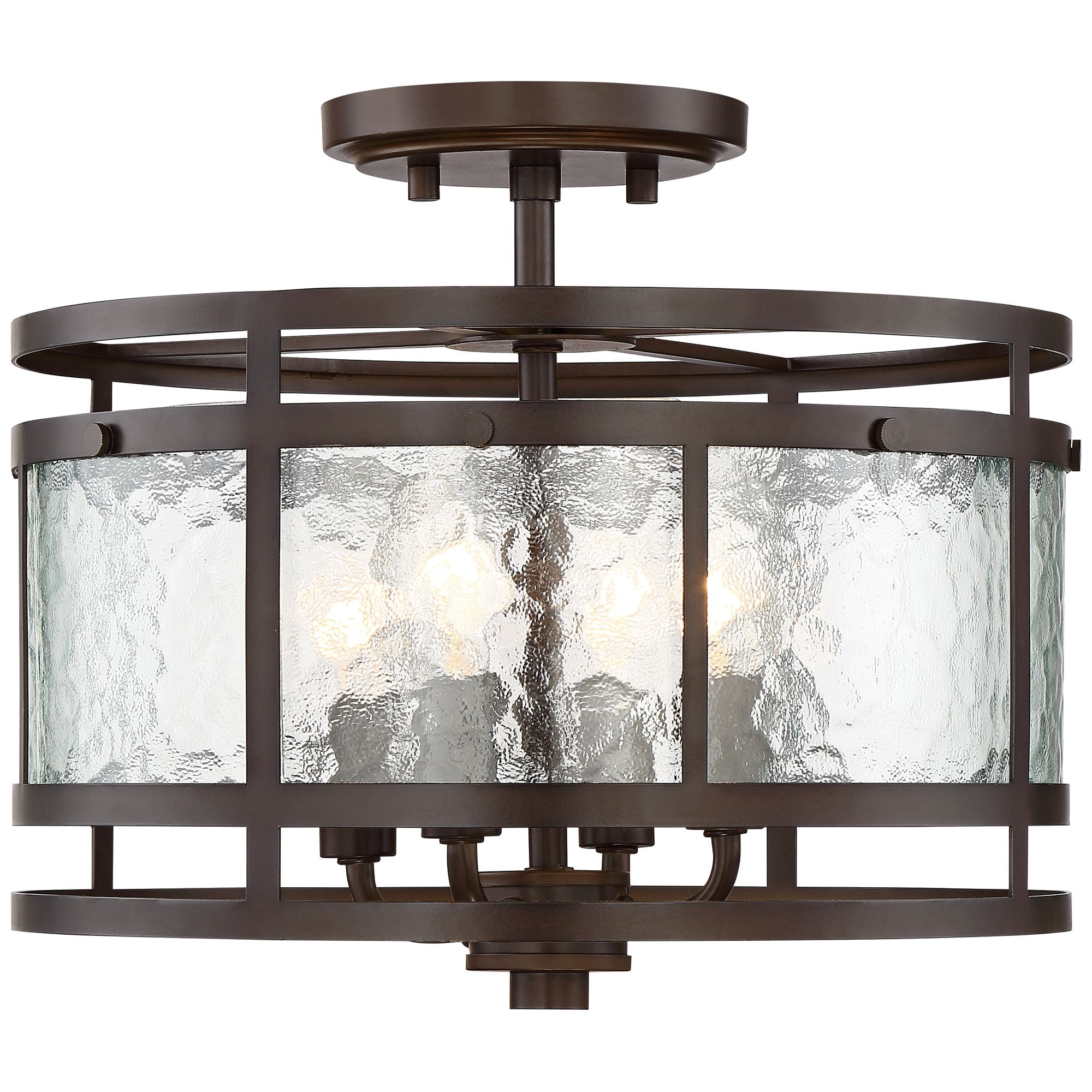 Franklin Iron Works Elwood Modern Ceiling Light Semi Flush Mount Fixture 13 1/4" Wide Oil Rubbed Bronze 4-Light Water Glass Drum Shade for Bedroom
