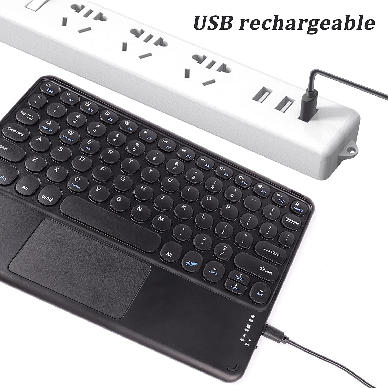 Wireless Bluetooth Keyboard with Touchpad for ipad, Portable Mini Small Universal Rechargeable 10 inch Ultra-Slim Wireless Keyboard for Tablet Smartphone PC Computer Laptop Windows Android iOS