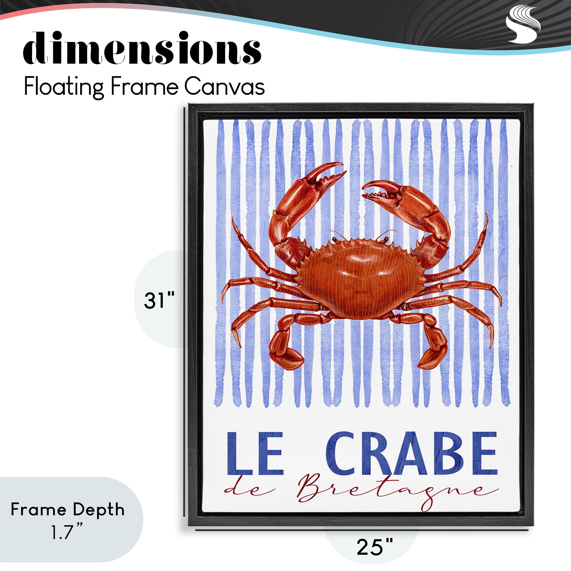 Stupell Industries Le Crabe Nautical Stripes Black Framed Floater Canvas Wall Art, design by Kim Allen
