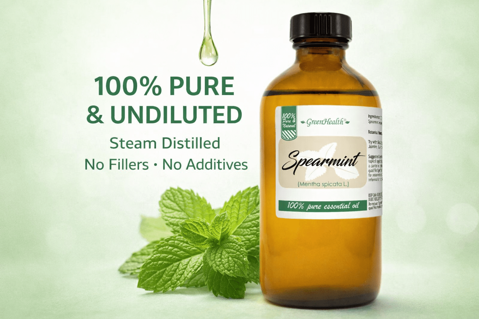Spearmint Essential Oil - 8 fl oz (237 ml) Glass Bottle w/ Cap - 100% Pure Essential Oil by GreenHealth