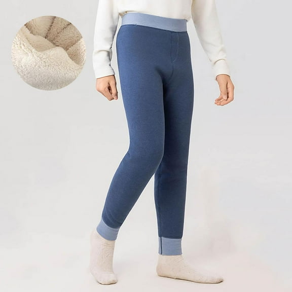 BFHHYA Kids Boys High-Waisted Sherpa Thermal Pants Fall Winter Base Layer Legging Cuffed Warm Elastic-Waist Comfortable Loungewear Pants(2-15Y)